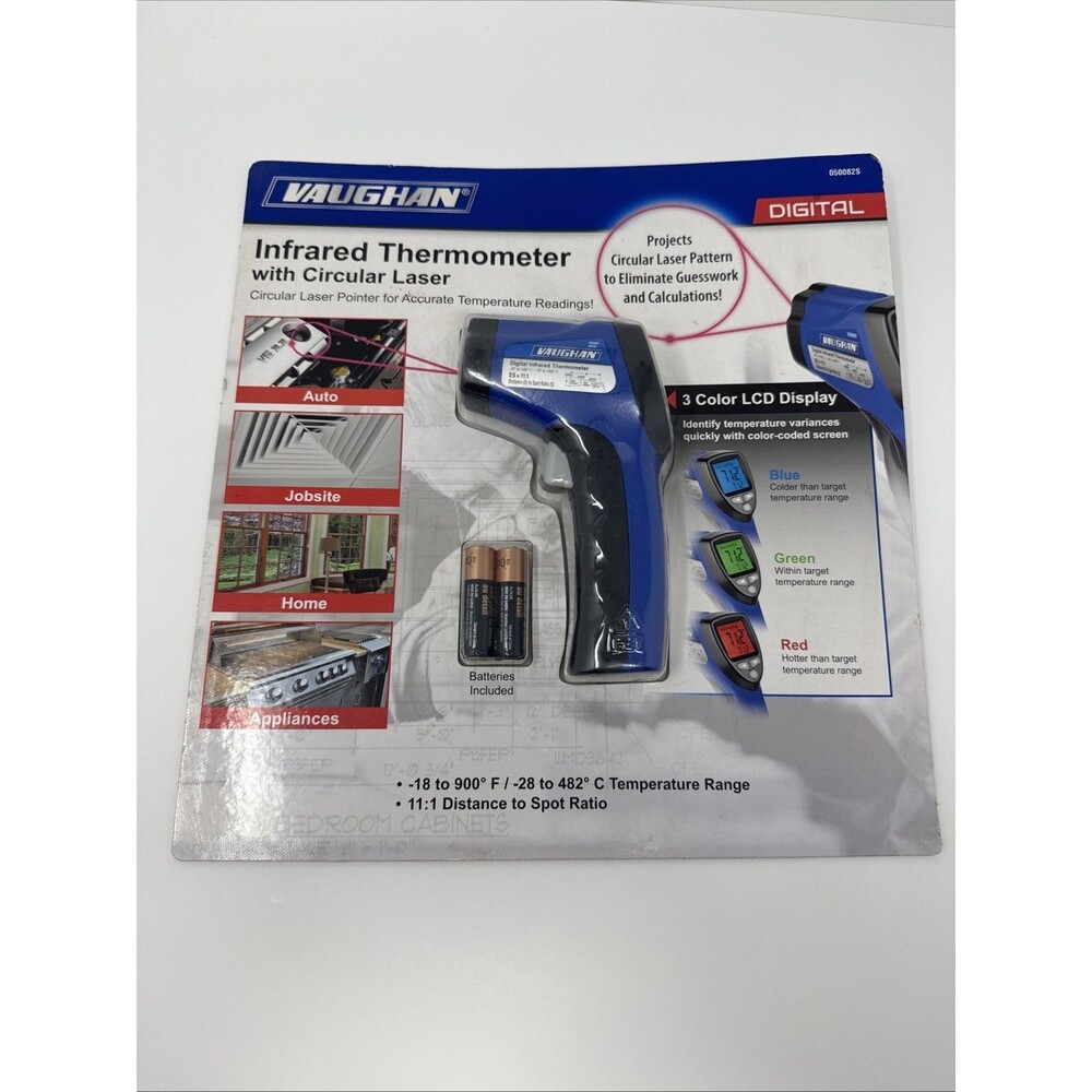 Vaughan Digital Infrared Thermometer Gun Circular Laser 3 Color LED Display NEW